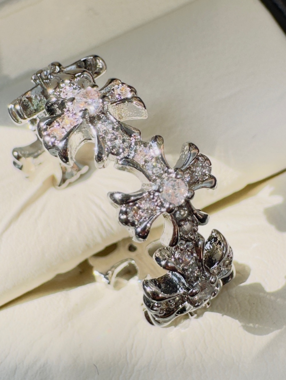 Silver Tone Cross CZ Ring - Silver